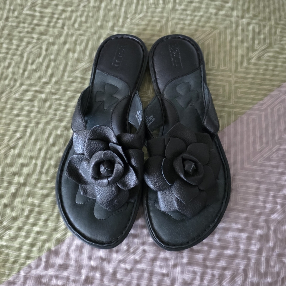 Born Black Full Grain Leather 3D flower sandals 6 Opanka Construction 36.5